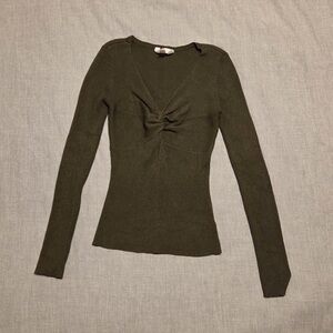 Olive Green Ribbed Knit Top